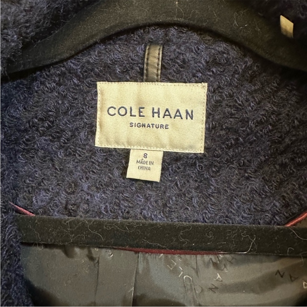 Cole Haan Signature Boucle Oversized Collar Coat in Navy & Black size 8 - Picture 12 of 12